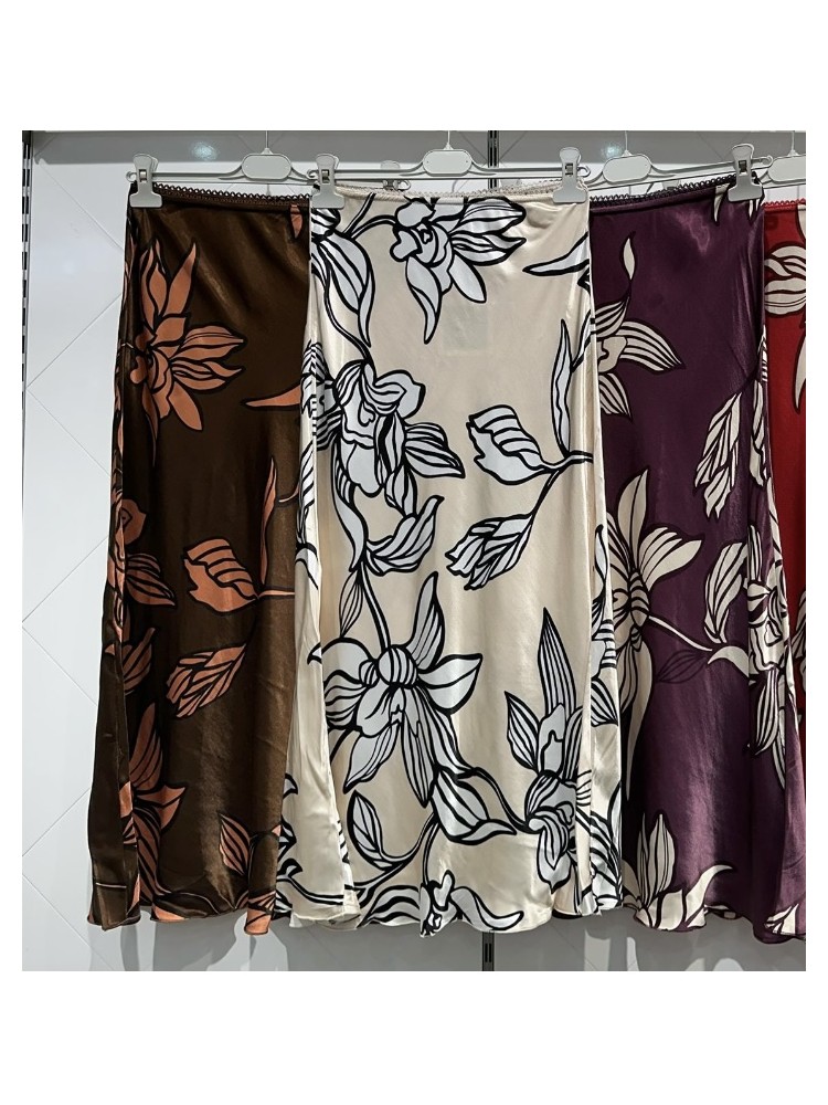 Bomber saten botones estampado flores con bordes de punto