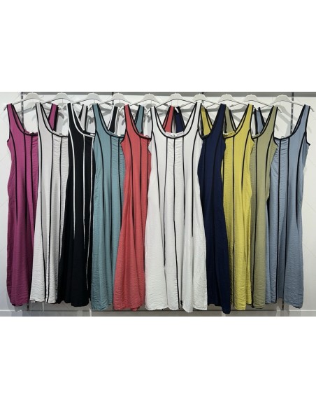 Vestido largo líneas verticales con bolsillos