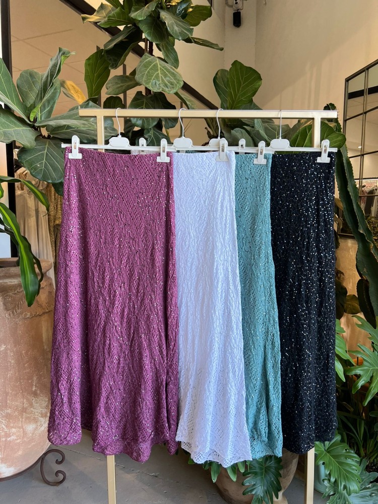 Falda midi encaje con brillo