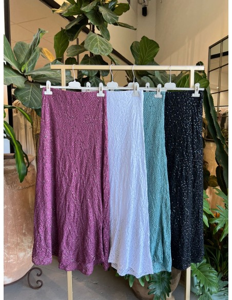 Falda midi encaje con brillo