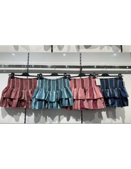 Falda mini doble volante de rayas verticales con brillito