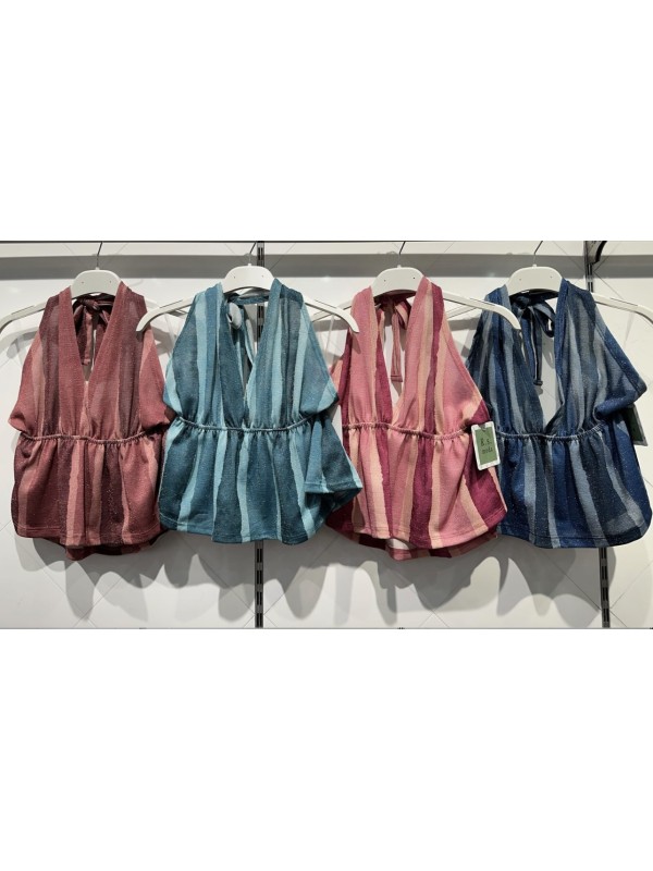 Top rayas verticales brillito cogido al cuello