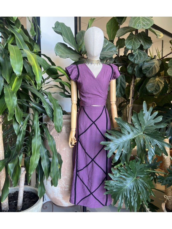 Conjunto de top cruzado y falda líneas en rombo 2