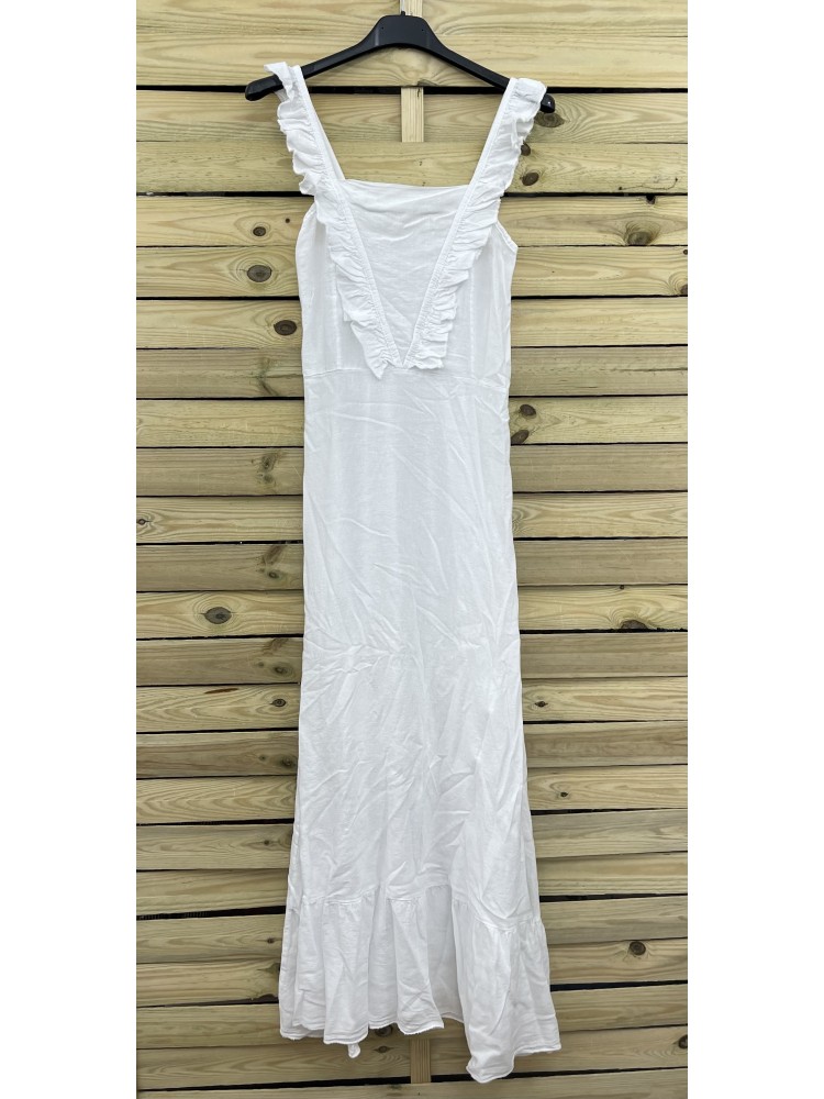 Vestido largo liso con volante delantero en pico