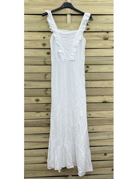 Vestido largo liso con volante delantero en pico