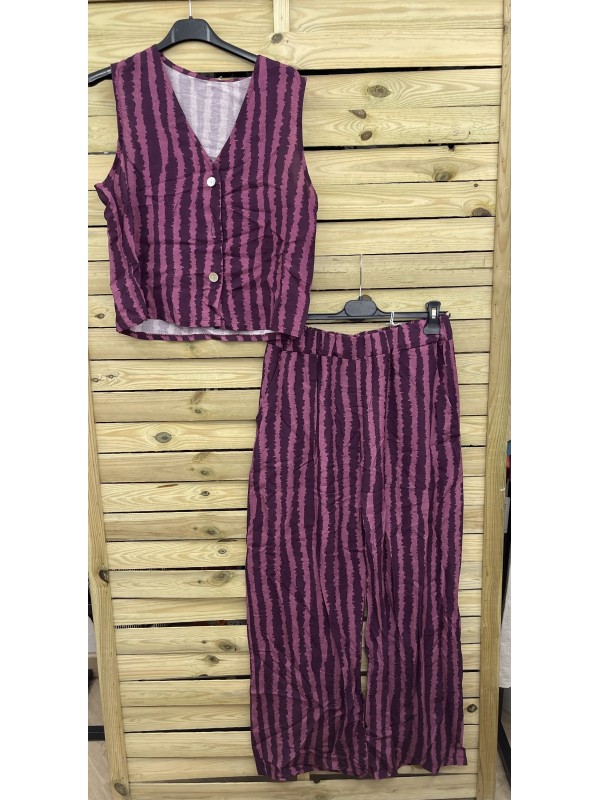 Conjunto de chaleco y pantalon de rayas difuminadas