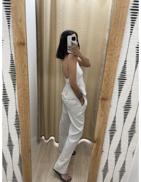 Top lino cogido al cuello con botones Ariel