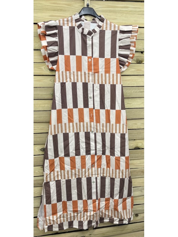 Vestido camisero líneas desiguales doble volante en sisa