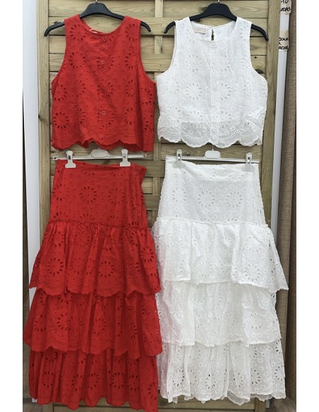 Conjunto brocado de top sisa y falda capas