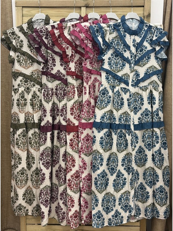 Vestido camisero flores de sisa con vivo liso ondulado