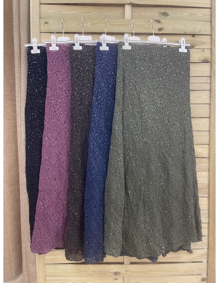 Falda midi encaje con brillo