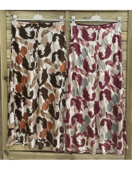 Falda saten mini puntilla estampado plumas