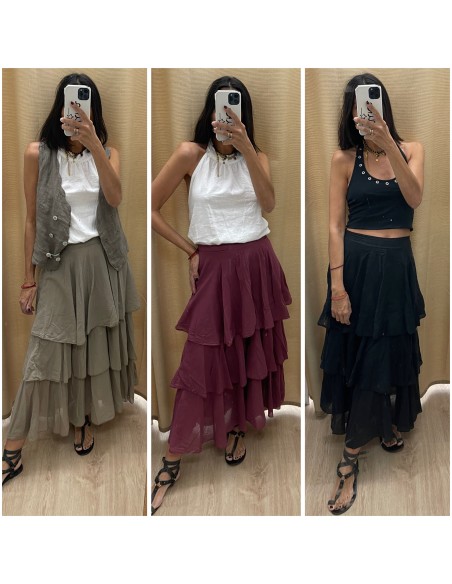 Falda larga triple capa maxi