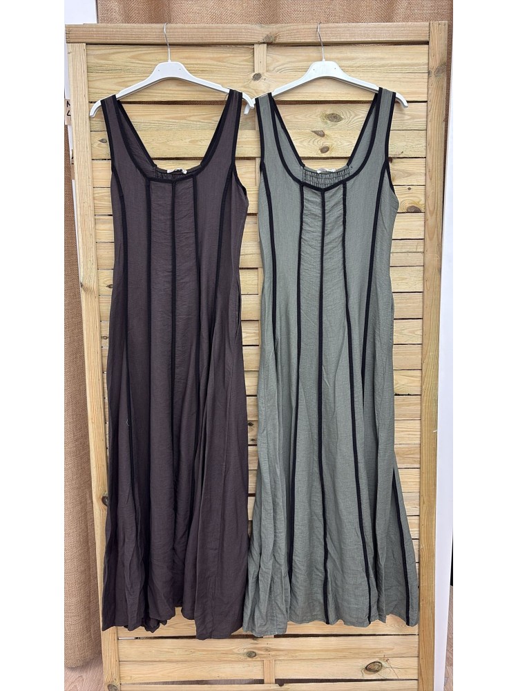 Vestido largo líneas verticales con bolsillos