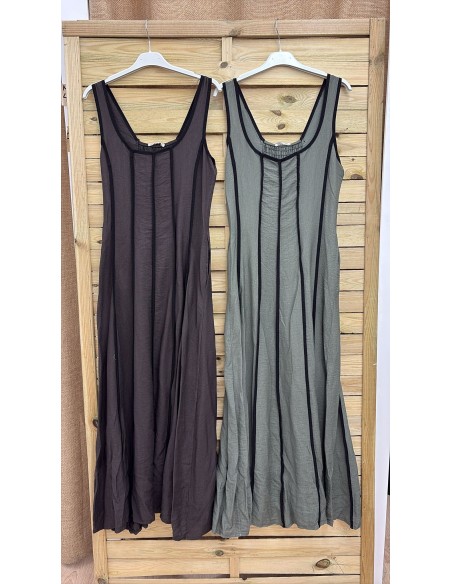 Vestido largo líneas verticales con bolsillos