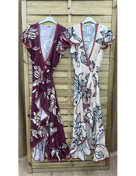 Vestido largo cruzado de flores vivo coral