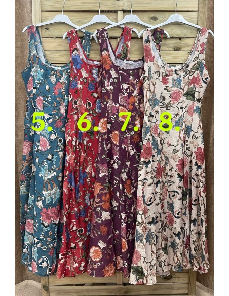 Vestido evasé de sisa estampado flores con cortes verticales