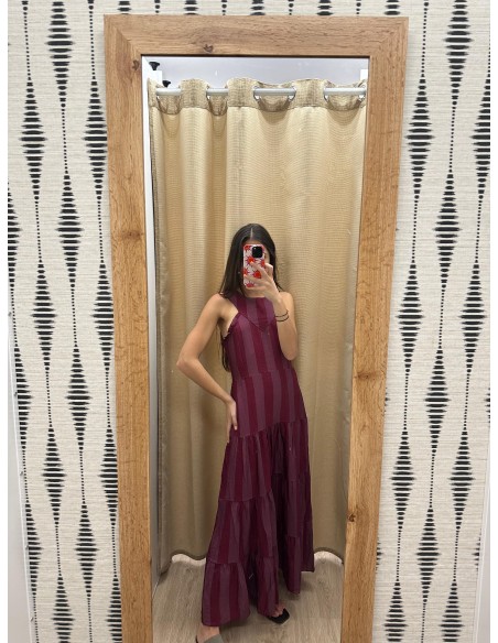 Vestido largo estampado cortes con cuello halter