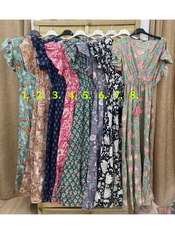 Vestido estampados indios con escote cruzado con corte y cordon