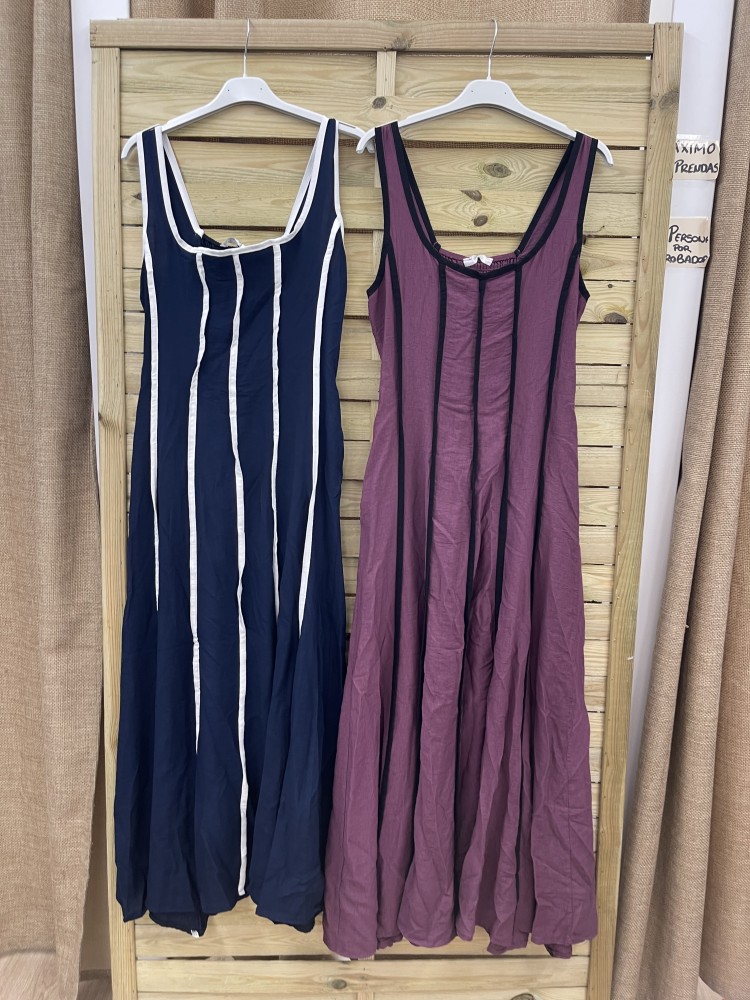 Vestido largo líneas verticales con bolsillos