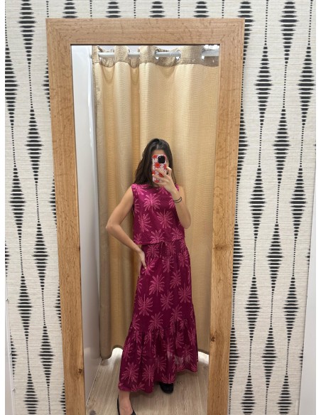 Conjunto palmera de top cordón y falda cintura fruncida