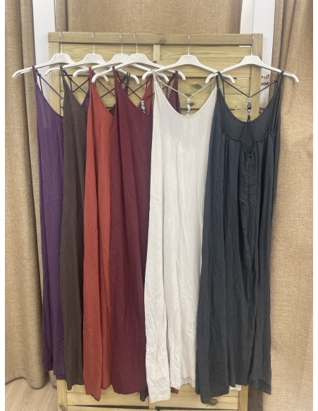 Vestido de bambula con brillito y abalorios en espalda