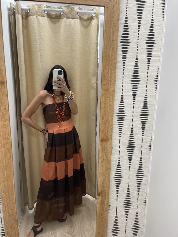 Vestido largo palabra de rayas anchas horizontales tricolor