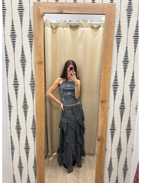 Falda larga volantes en diagonal