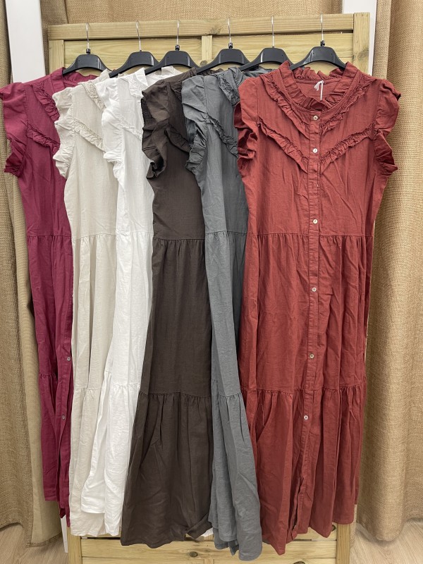 Vestido camisero liso de sisa con doble volantito