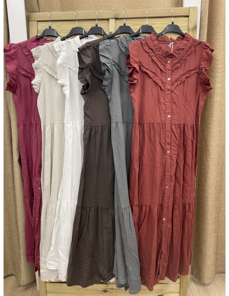 Vestido camisero liso de sisa con doble volantito