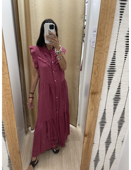 Vestido camisero liso de sisa con doble volantito
