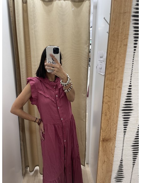 Vestido camisero liso de sisa con doble volantito
