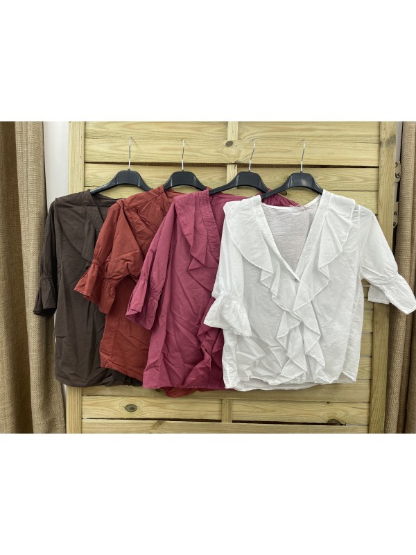 Camisa de manga francesa con doble volante delantero