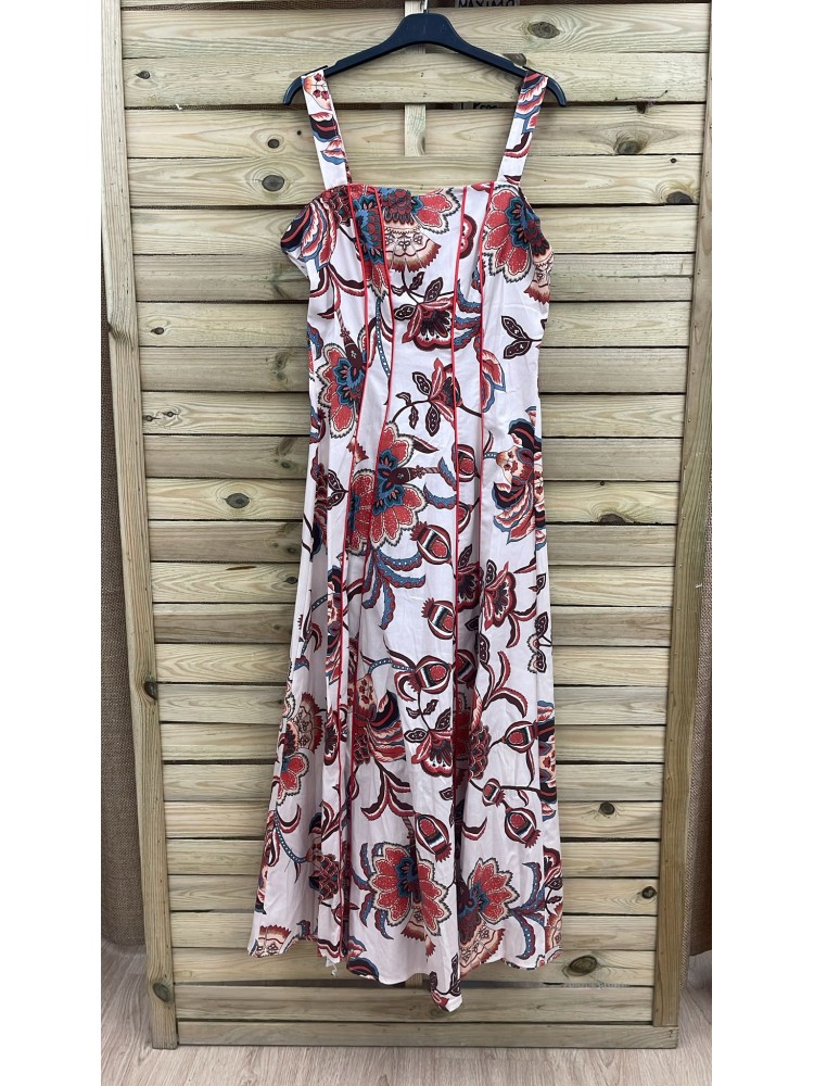 Vestido evasé flores de sisa con líneas lisas verticales