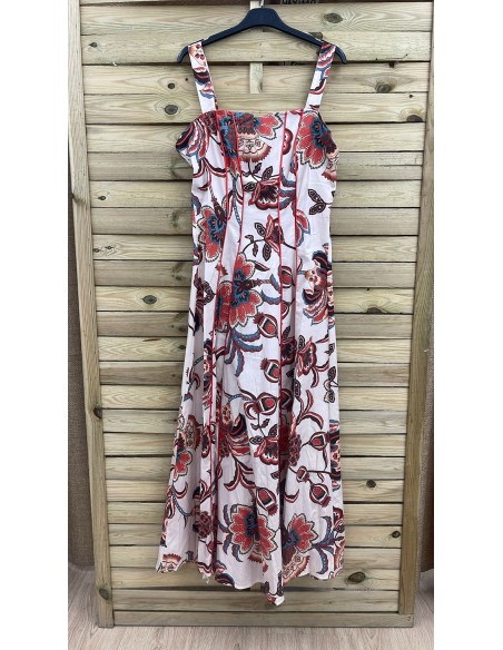 Vestido evasé flores de sisa con líneas lisas verticales