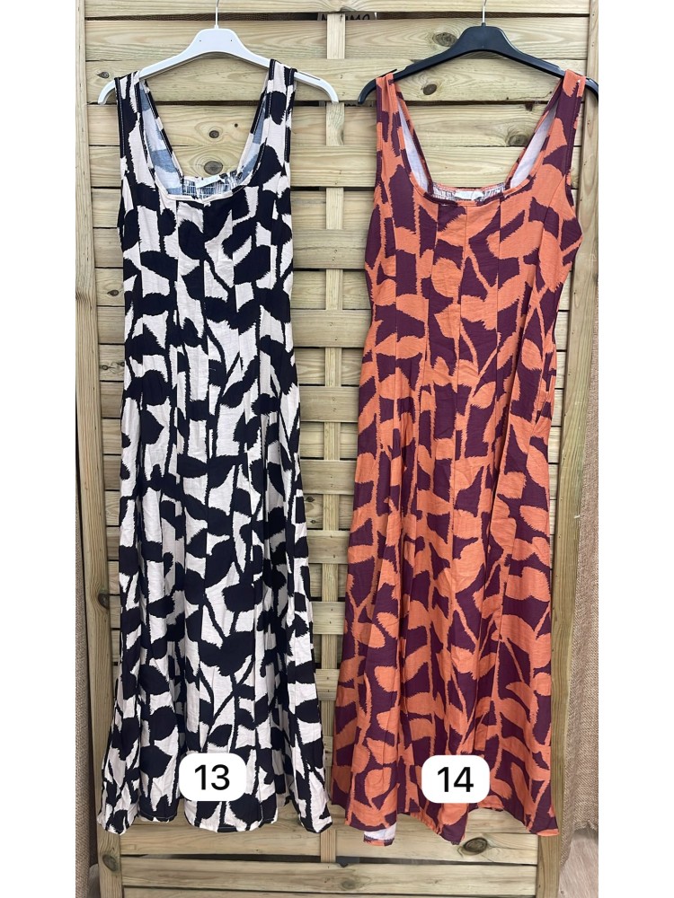 Vestido evasé de sisa estampado flores con cortes verticales