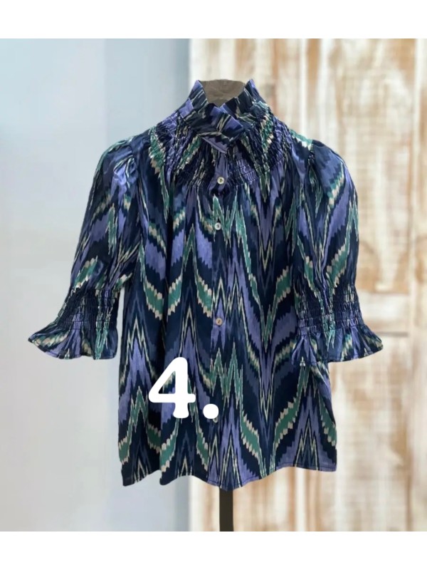 Camisa estampada de manga corta frunce en escote y mangas 2