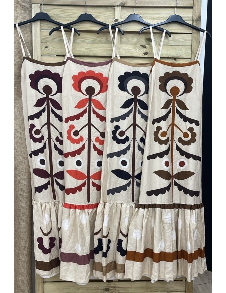 Vestido de tiranta fina con cenefa delantera y vuelo en bajo