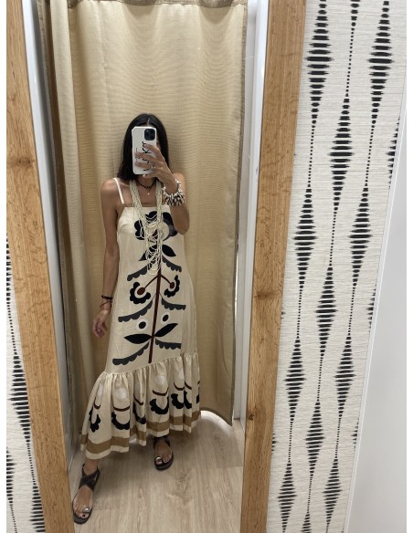 Vestido de tiranta fina con cenefa delantera y vuelo en bajo