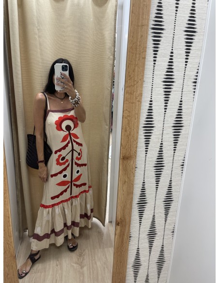 Vestido de tiranta fina con cenefa delantera y vuelo en bajo