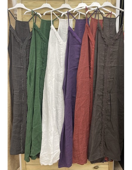 Vestido lino de tirantas con desflecado central