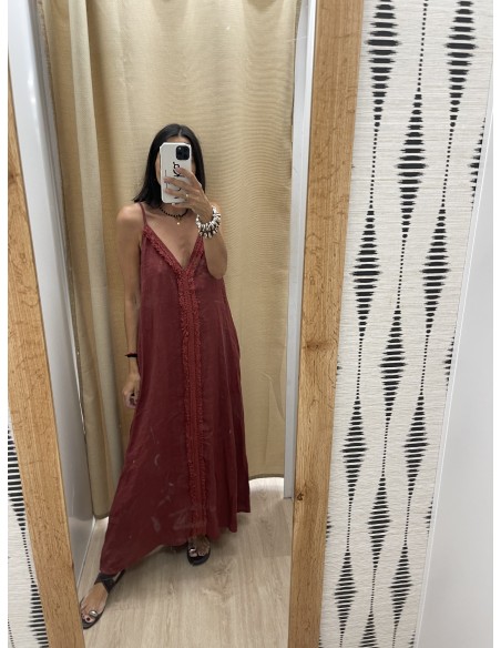 Vestido lino de tirantas con desflecado central