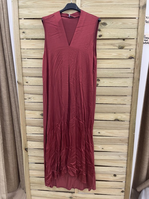 Vestido combinado satén/punto pliegue delantero 2