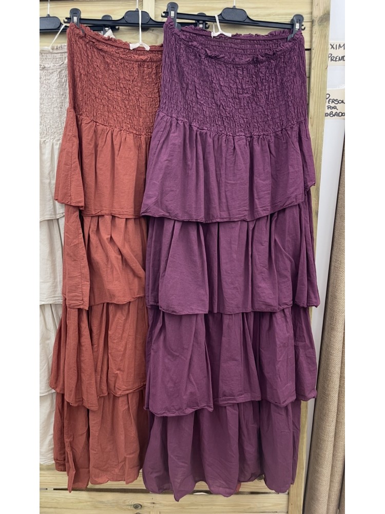 Vestido liso palabra con pecho fruncido y capas