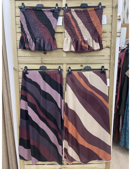 Top palabra fruncido rayas onduladas brillito