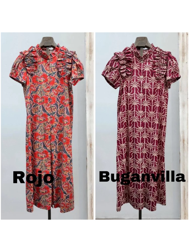 Vestido camisero flores con volante en hombros