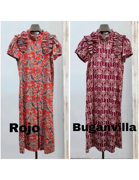 Vestido camisero flores con volante en hombros