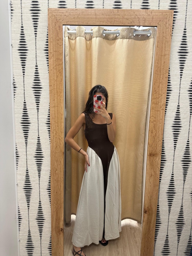 Vestido bicolor centro liso