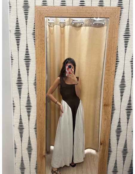 Vestido bicolor centro liso