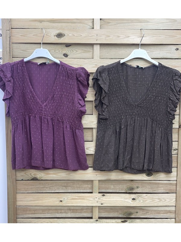 Camisa hilitos plata de sisa con pico y pecho fruncido 2